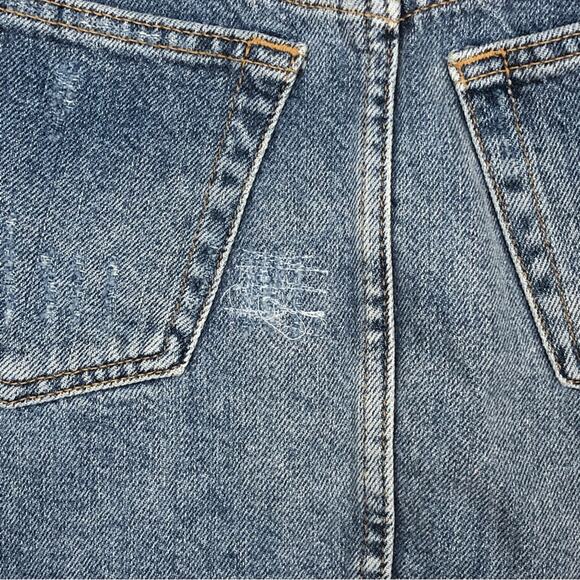 Free People Denim Skirt Mini Distressed A-Line Exposed Button Fly Size 25 Blue - Picture 8 of 13